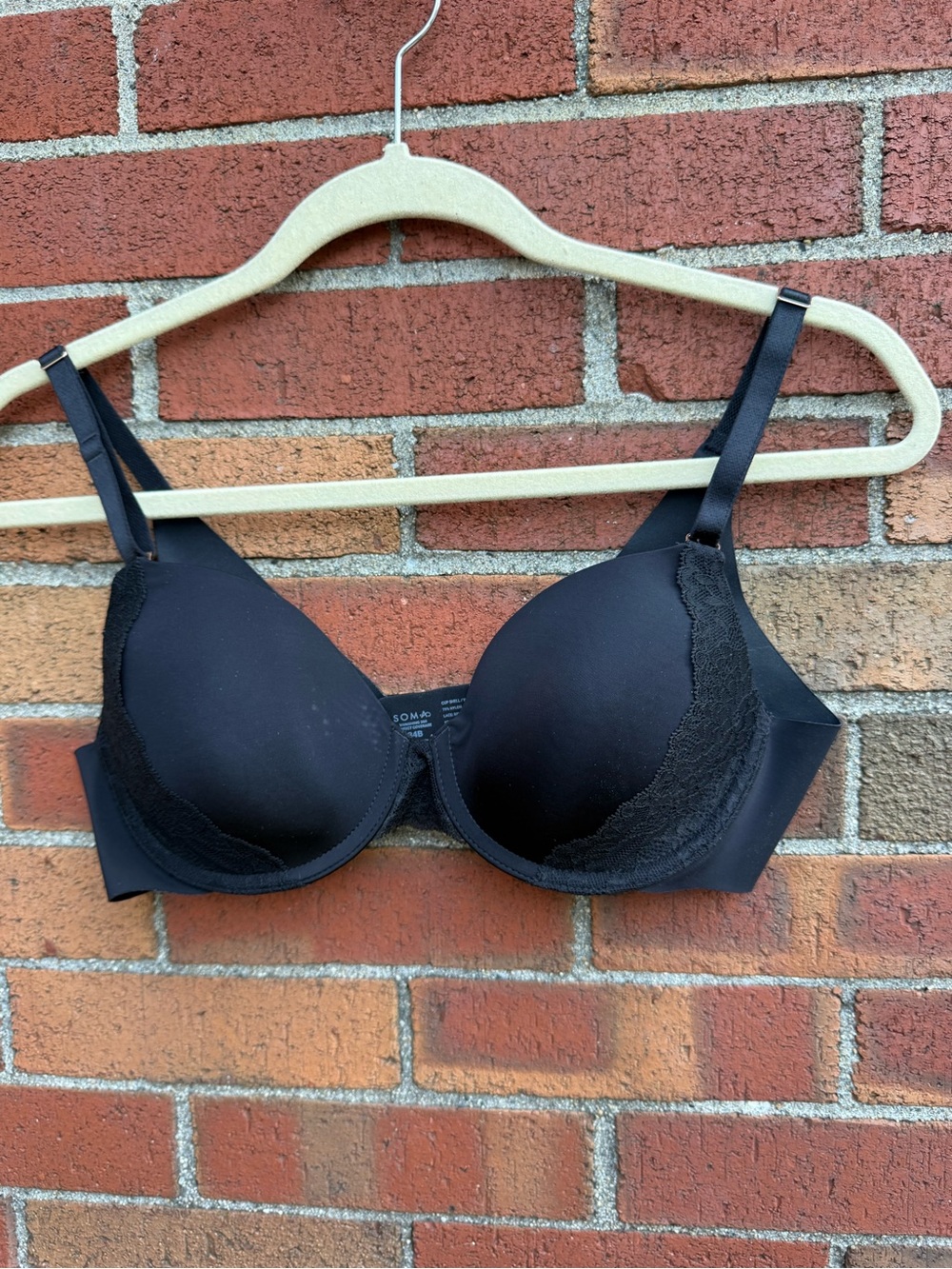 Soma Vanishing Edge Perfect Coverage Bra Black Lace Trim Underwire T-Shirt bra